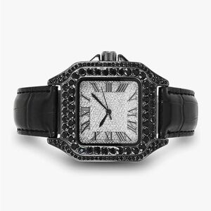 Roman Dial VVS Iced Out Black Diamond Sillicon Strap Designer Watch Hip Hop